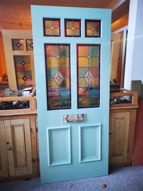 A Victorian Style Stained Glass Front Door Incorporating 3 Over 2 Glazed Panels